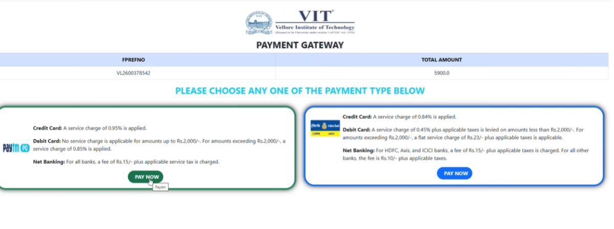 VITEEE Counselling 2026: Fee Payment