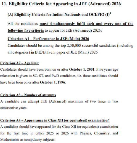 JEE Advanced 2027 Eligibility Criteria