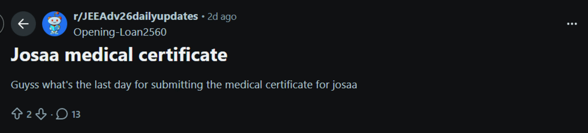 Medical Certificate for JEE Main 2026 Counselling: Reddit Counselling