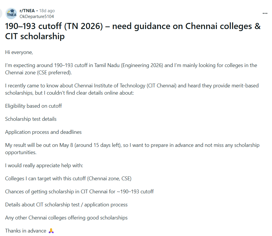 TNEA 2026 Cutoff Marks: Reddit Discussion