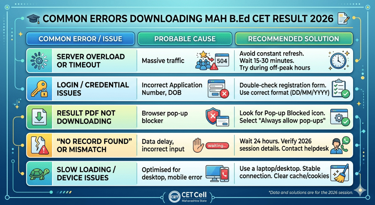 Errors While Downloading the MAH BEd CET Result 2026