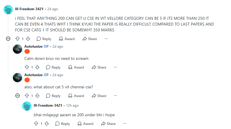 100 to 400 Marks in VITEEE 2026: Branch & Campus Chances: Reddit Discussions