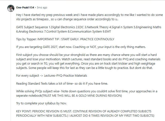 Preparation Tips for GATE 2027 Applicants- Reddit Discussion