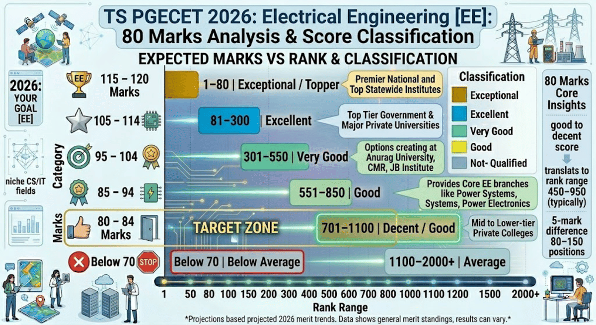 TS PGECET 2026 Electrical Engineering 80 Marks: Score Classification Table