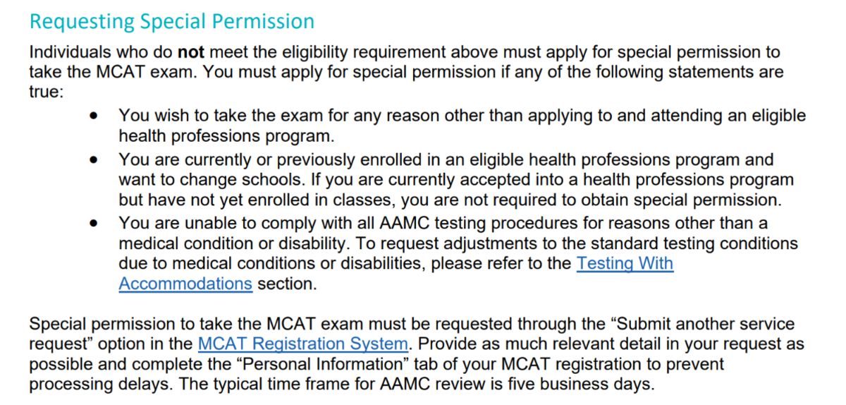 MCAT Eligibility Criteria: Special Permission Requirement