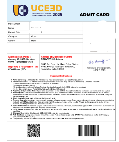 Details on UCEED 2027 Admit Card