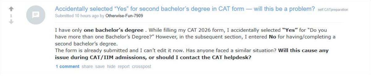 CAT 2026 Form Mistakes: What Candidates Are Reporting on Reddit