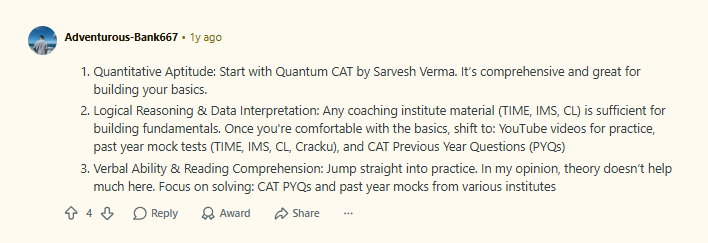 Student Recommended Books for CAT 2026: Reddit
