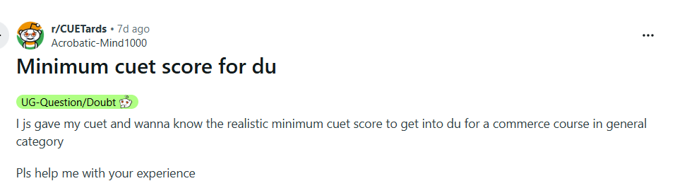 Minimum Marks Required in CUET 2026 for DU: Reddit Discussion
