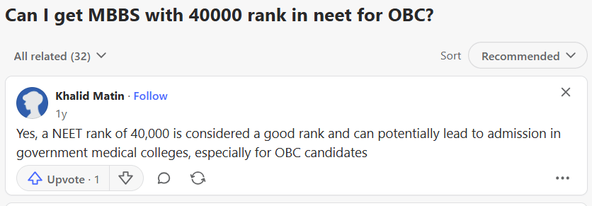 40000 Rank in NEET Marks: Quora Discussion