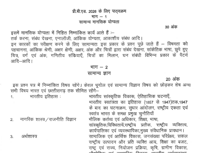 CG Pre B.Ed Subject-wise Syllabus: General Knowledge