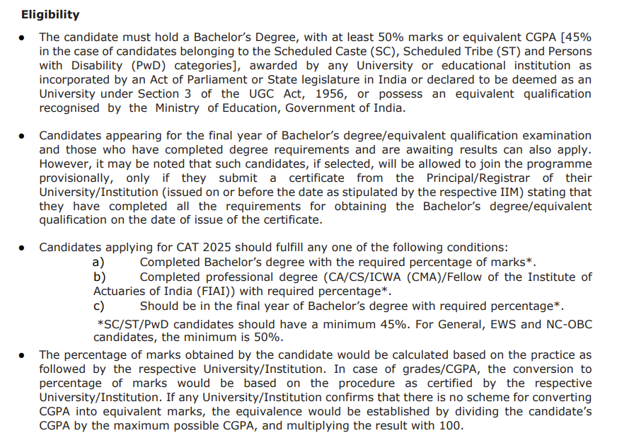 CAT Exam 2026 Eligibility Criteria
