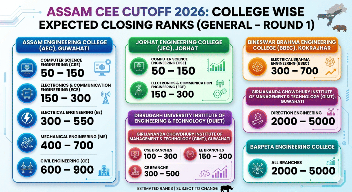 Assam CEE Cutoff for AEC 2026: Branch Wise Closing Ranks