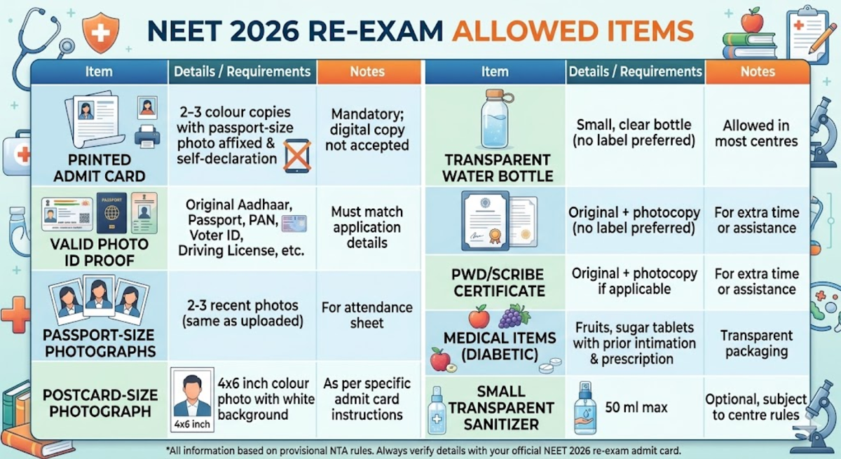 Re-NEET 2026 Exam Day Items Allowed