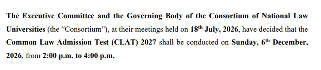 CLAT 2027 Exam Dates