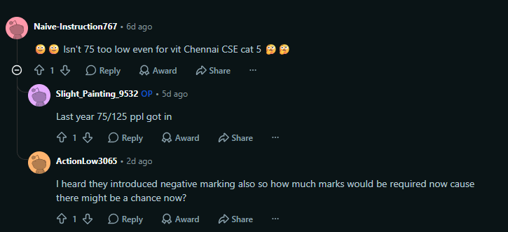 Reddit Discussion on VITEEE 2026 Expected Marks for CSE 
