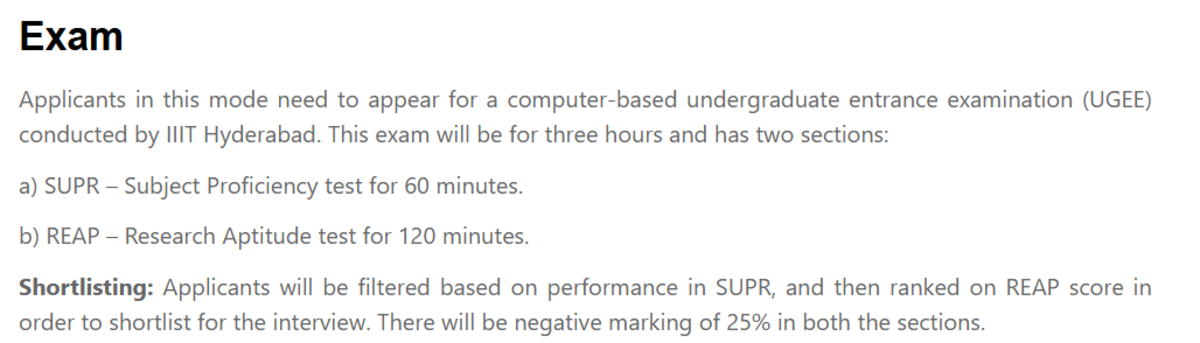 IIITH UGEE Exam Pattern 2027