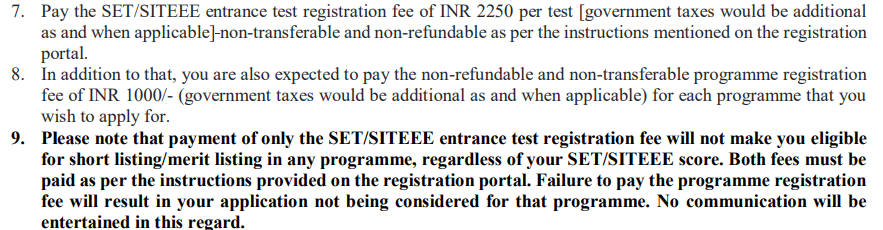 SET Exam 2027 Registration Fee
