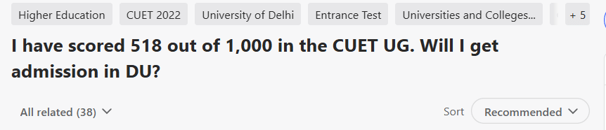 CUET 2026 Cutoff for General Category for 5 Subjects: Reddit Discussion
