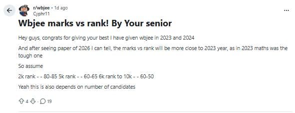 WBJEE 2026 Expected Marks vs Ranks: Reddit Discussions