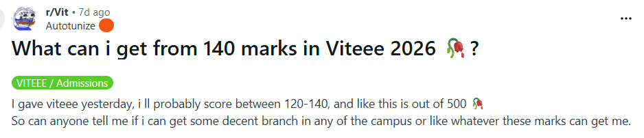 VIT Vellore Rank vs Branch 2026: Reddit Discussion