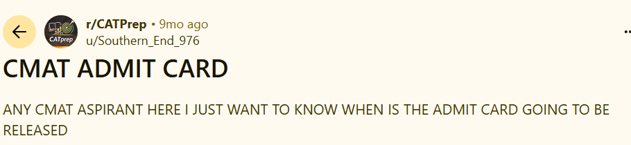A Reddit user asked when the CMAT admit card will be released.