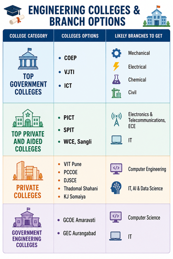 College Chances with 130-150 Marks in MHT CET PCM 2026