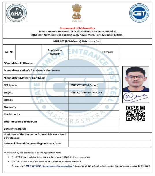 Details Mentioned on IMU CET Rank Card