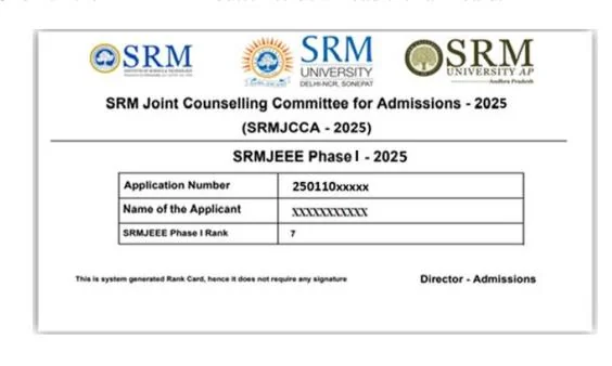 Details on the SRMJEEE 2026 Rank Card