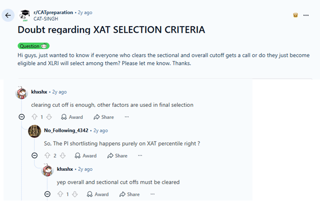 XAT 2027 Eligibility Criteria: Reddit Discussion