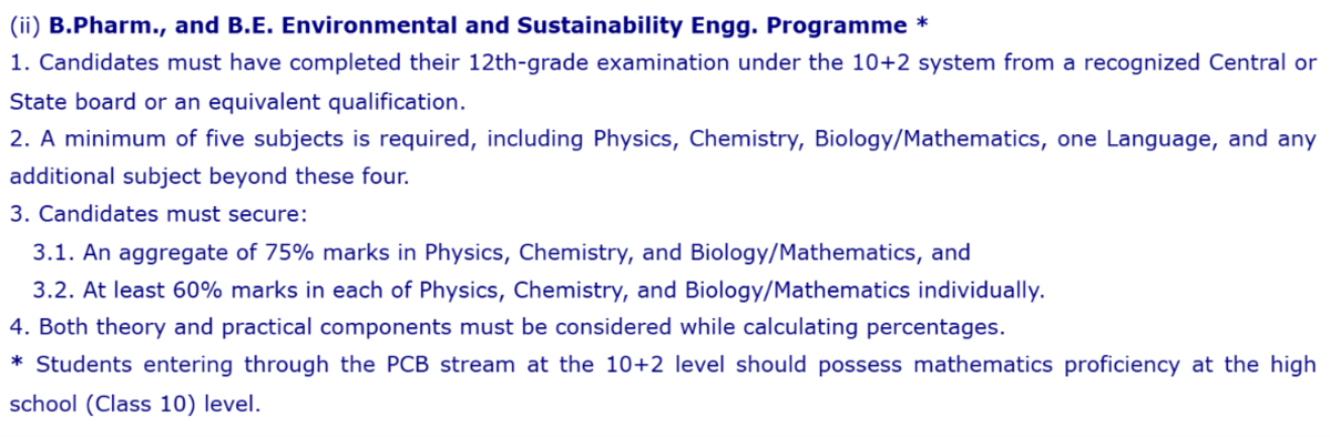 BITSAT 2027 Eligibility for BPharm and BE Environmental Sustainability Engineering Courses