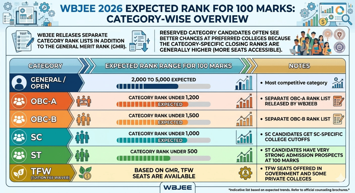 WBJEE 2026 Expected Rank for 100 Marks: Category-wise Overview