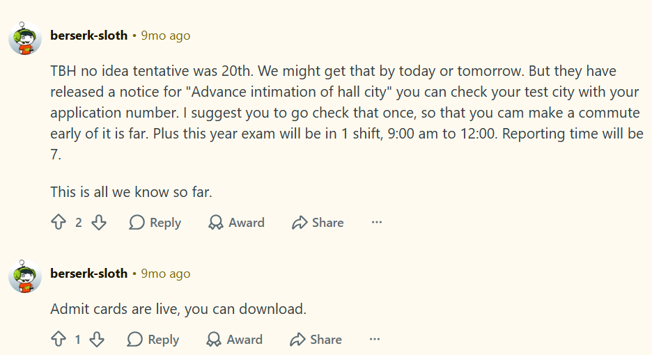 A Reddit user asked when the CMAT admit card will be released.