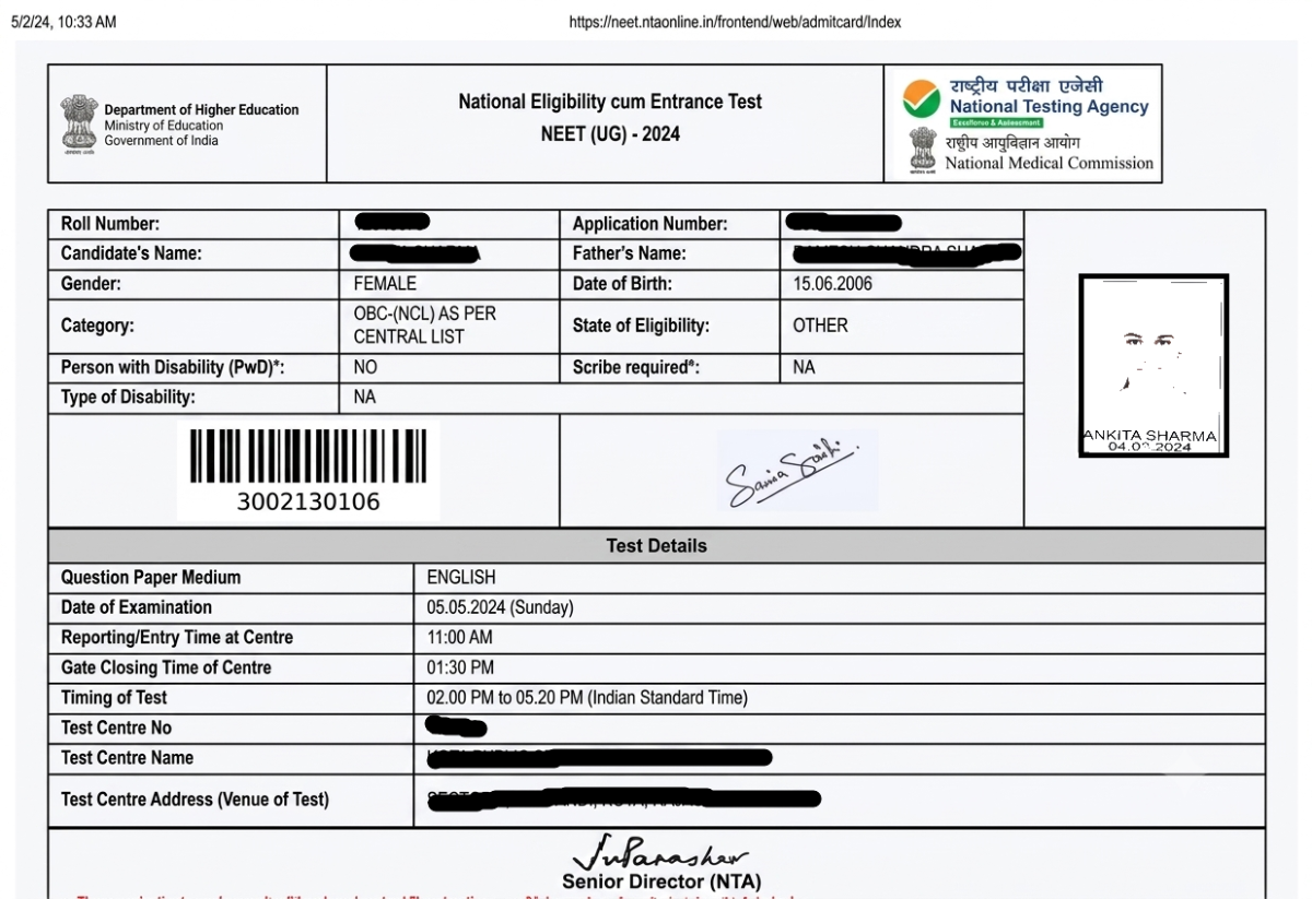 NEET UG 2026: Admit Card