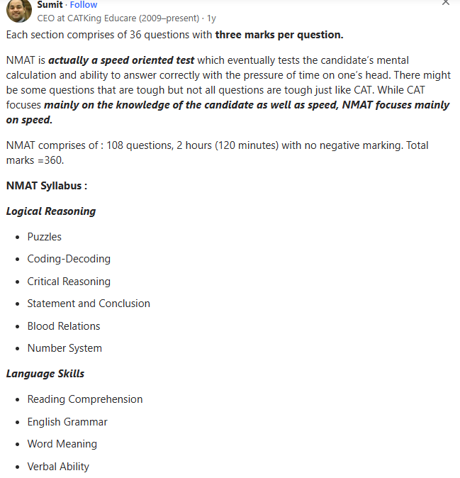 NMAT Logical Reasoning Exam Pattern 2027
