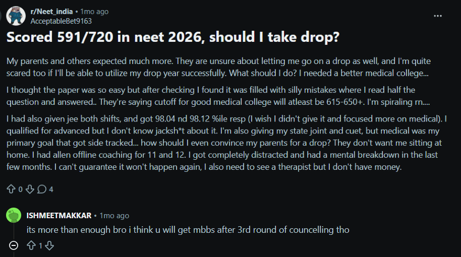 NEET UG 2026 Selection Ratio for SC Category: Reddit Discussion