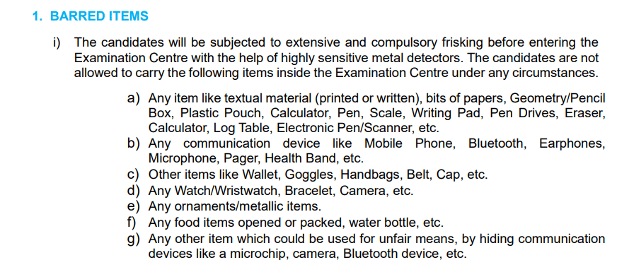 NEET 2026 Exam Day Prohibited Items