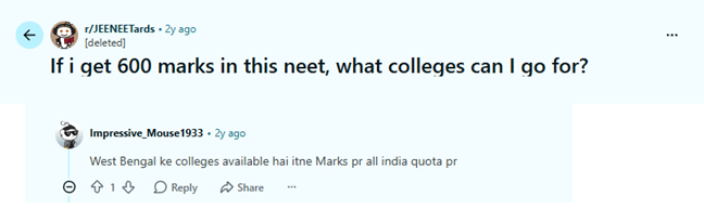 Re-NEET 2026 Expected Marks vs Rank for 600 Marks EWS Category: Reddit Discussion