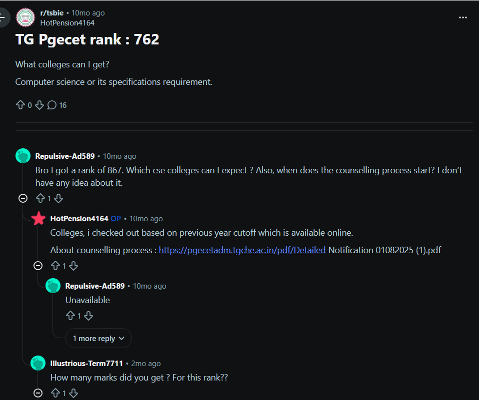 TS PGECET 2026: Reddit Discussion