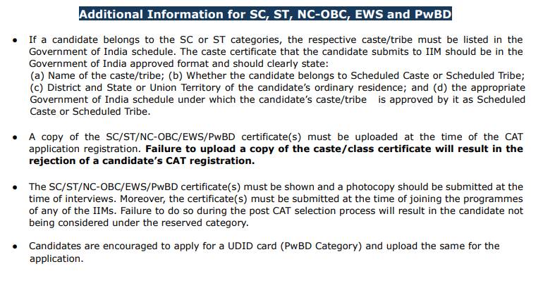 Reservation Certificate Uploading Guidelines for CAT 2026