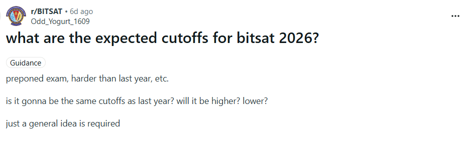 BITSAT 2026 Cutoff: Reddit Discussion