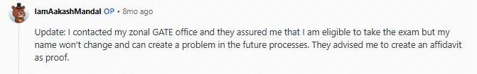 Application Correction Window GATE 2027 — Reddit Discussion