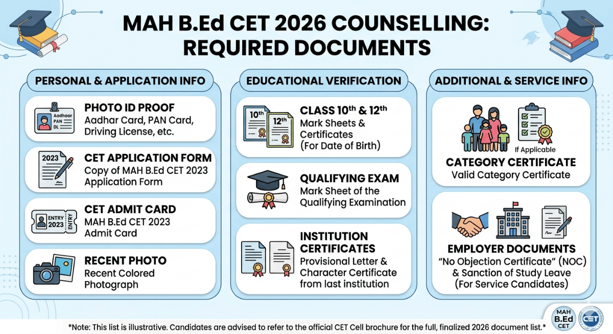 MAH BEd CET 2026 Counselling: Required Documents