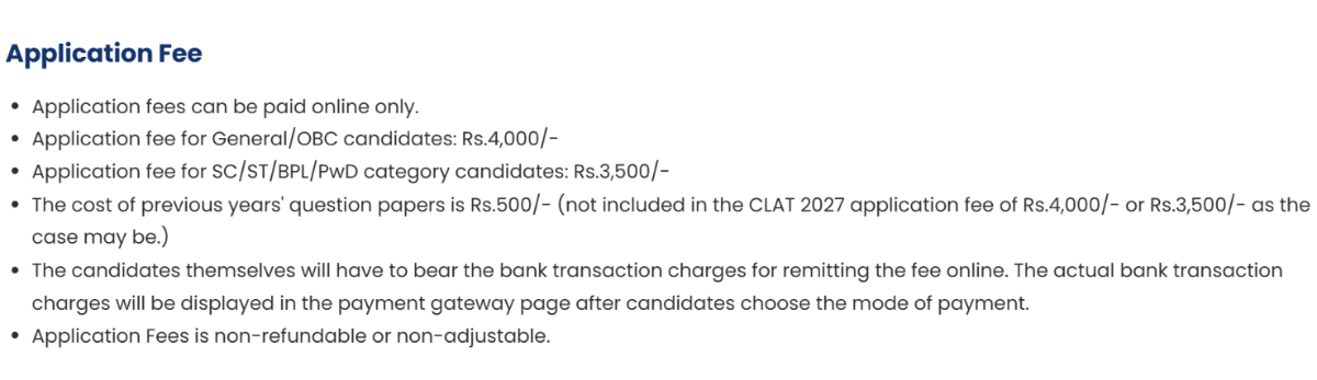 CLAT 2027 Application Fee