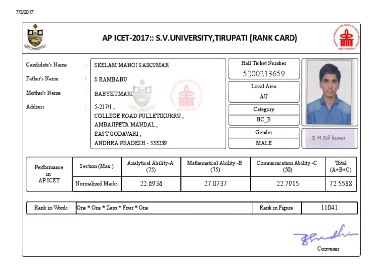 Details Mentioned on TS ICET Rank Card 2026