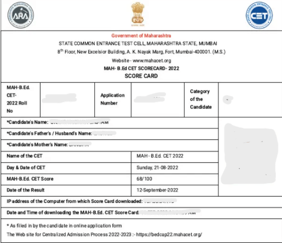 Details Mentioned on MAH BEd CET Scorecard 2026