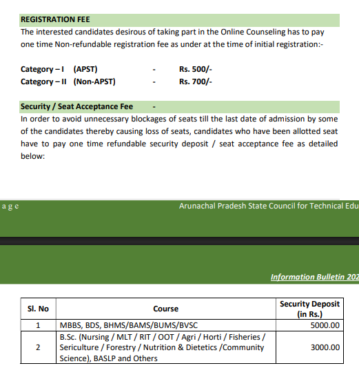 Arunachal Pradesh NEET 2026 Counselling Fee
