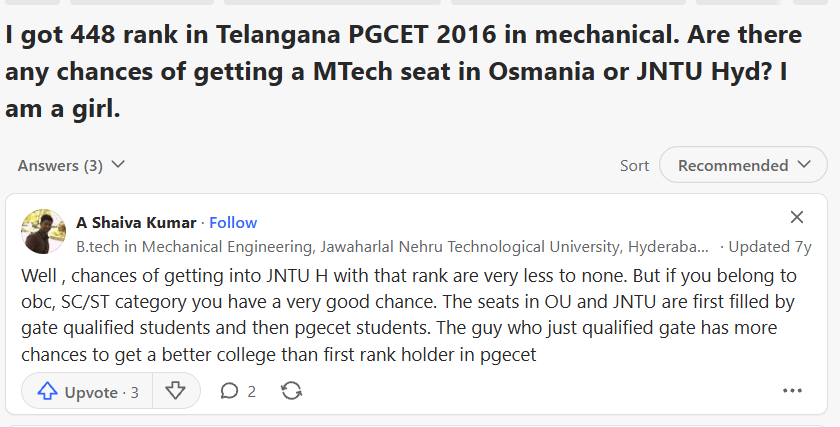 TS PGECET 2026 Mechanical Engineering Marks vs Rank for 80 Marks: Quora Discussions 