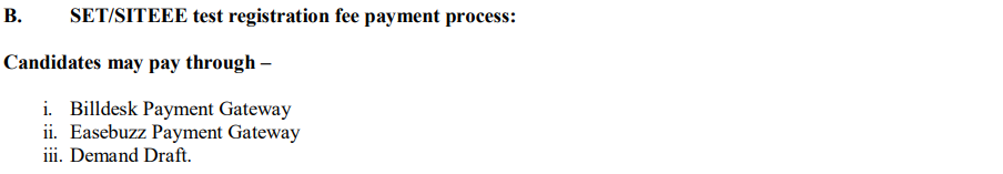 SET Exam 2027 Payment Modes