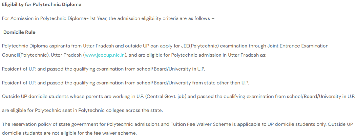 JEECUP Eligibility Criteria: Domicile Requirements